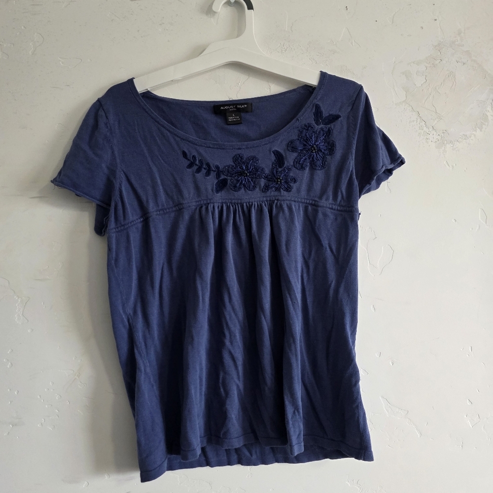 August Silk Women's Blue Embroidered Top